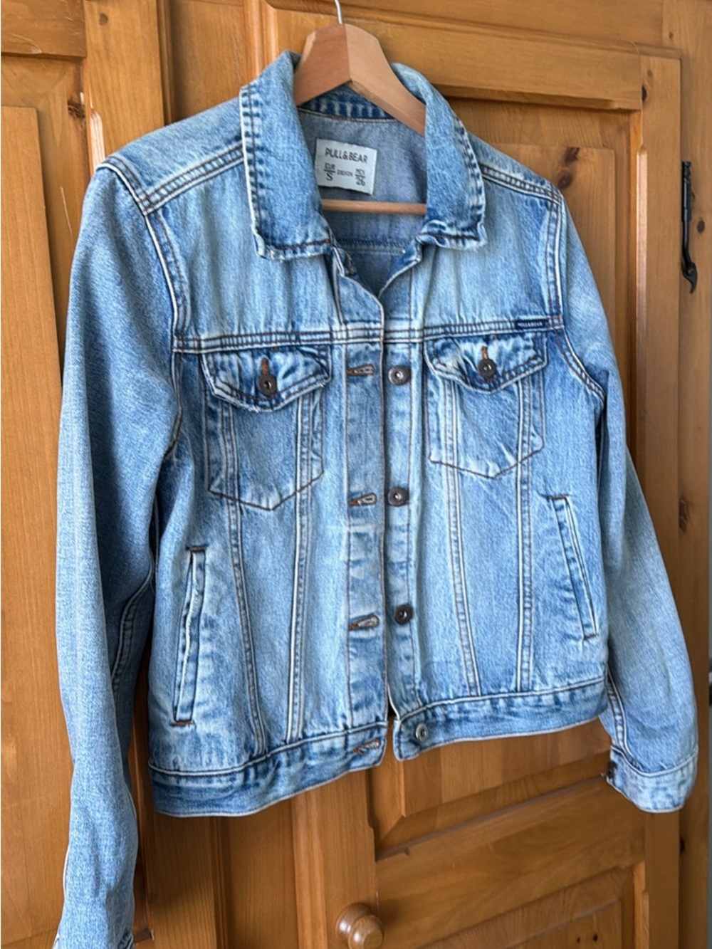 Pull&Bear Medium Blue Denim Jacket with Contrast Stitching